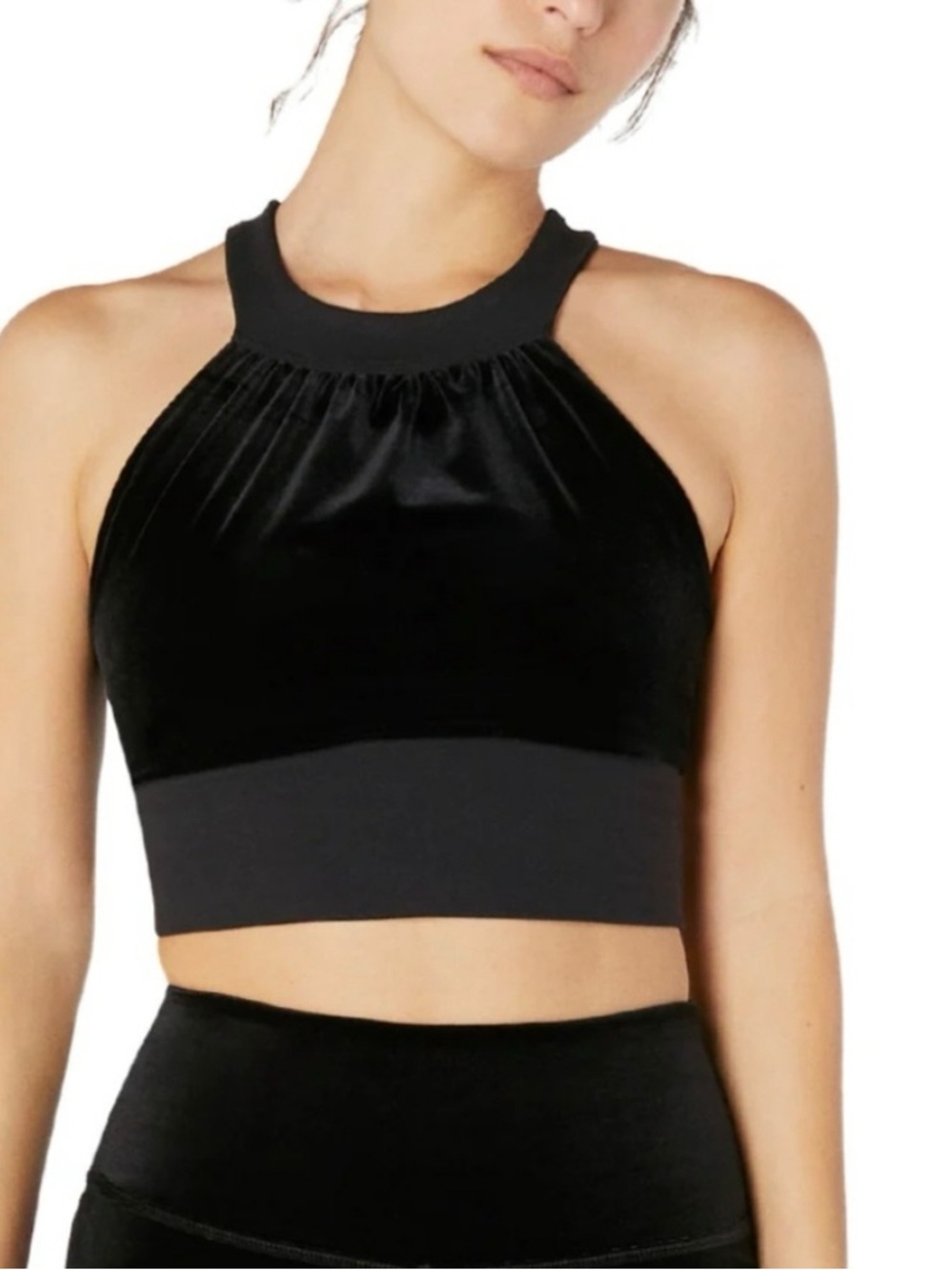Beyond Yoga Black Velvet High-Neck Cropped Tank